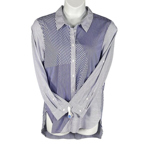 Calvin Klein Womens XL Purple Gingham Striped Patchwork Button Up Shirt Office - Picture 4 of 16